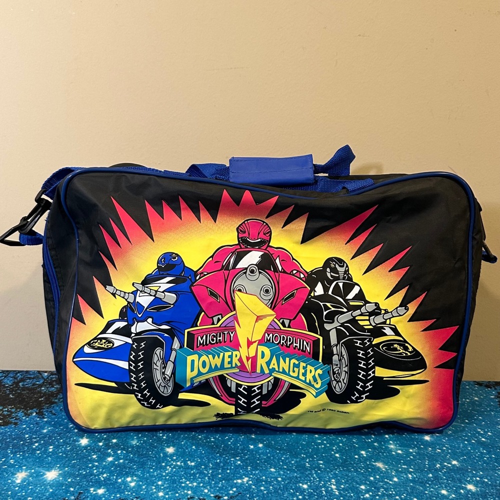 Vintage 1993 Mighty Morphin Power Rangers Duffel Bag Blue Pink Black Rangers